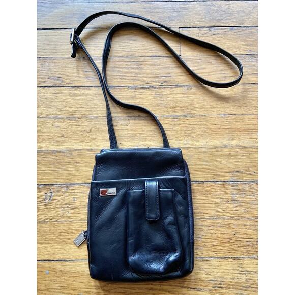 PERLINA New York Small Black Leather Crossbody Bag - Picture 1 of 16